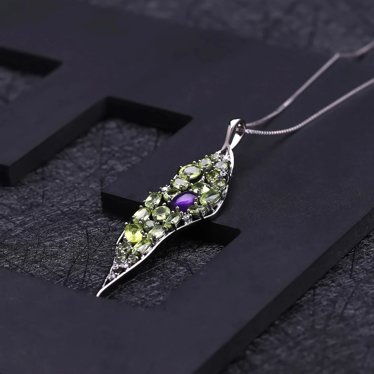 GEM'S BEAUTY Handmade Natural Amethyst Necklace 925 Sterling Silver Peridot Pendant With Chain Creative Fine Jewelry for Women