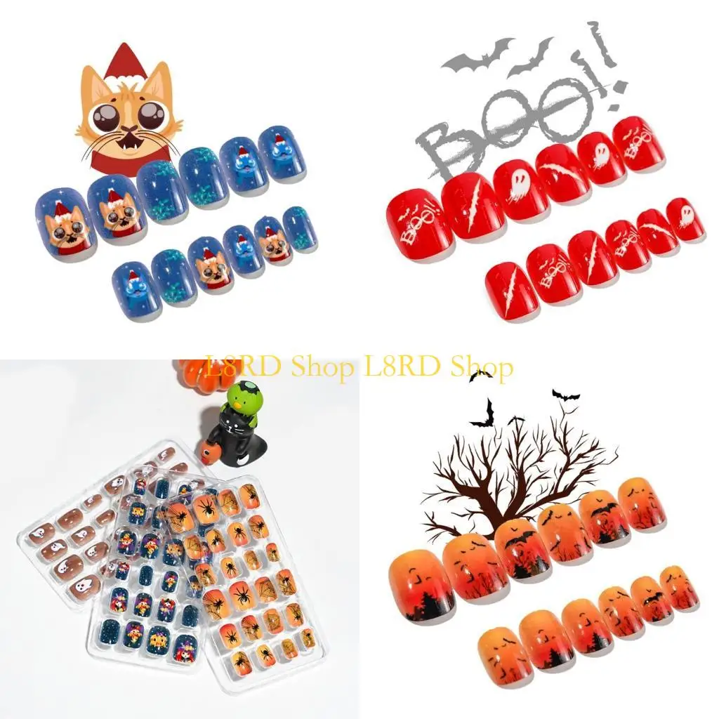 L8RD Halloween Press On Child Adult Short Square Nails Full Cover Press On