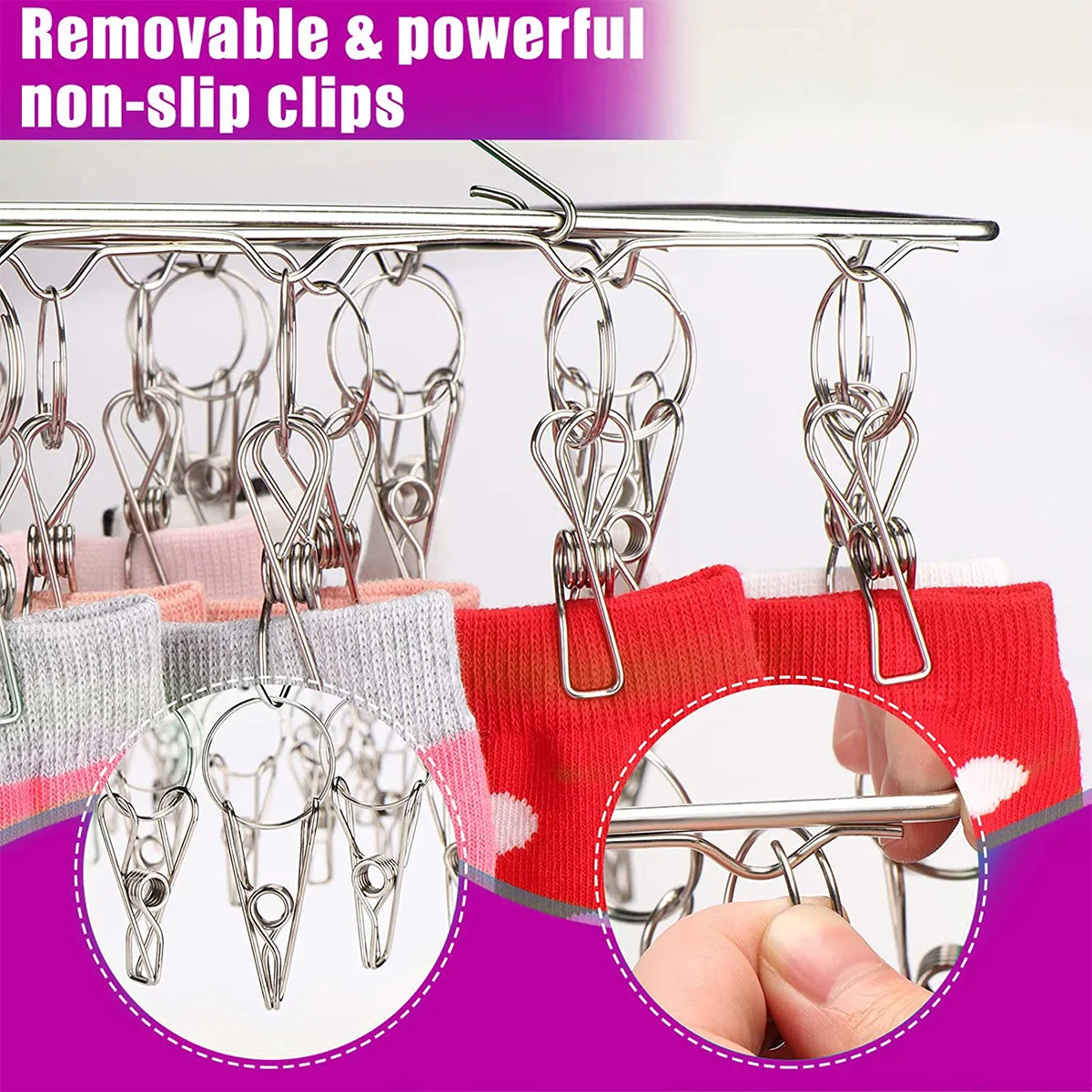 Stainless Steel Windproof Clothespin Laundry Hanger 35/20 Clips Underwear Socks Clip Swivel Hook Hanger Space Saving Drying Rack