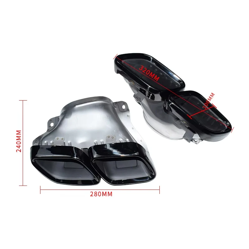 For Mercedes-Benz AMG GT63 Stainless Steel Black Rectangular Exhaust Pipe Tip Nozzle Muffler 1.5mm Thick Smooth Finish