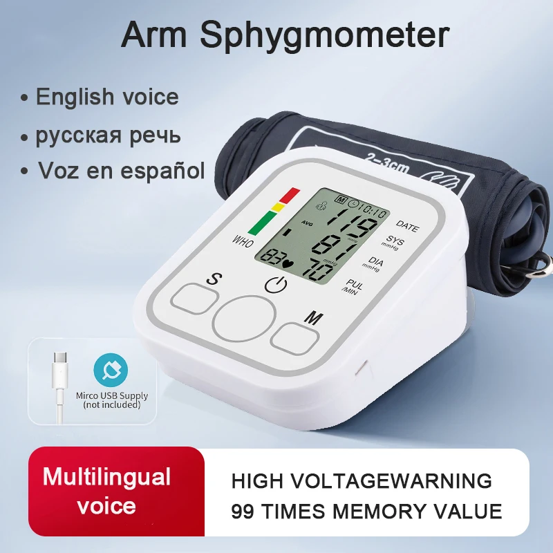 Blood Pressure Monitor Tonometer Portable Digital Tensiometer Upper Arm Medical Sphygmomanometer Pulse