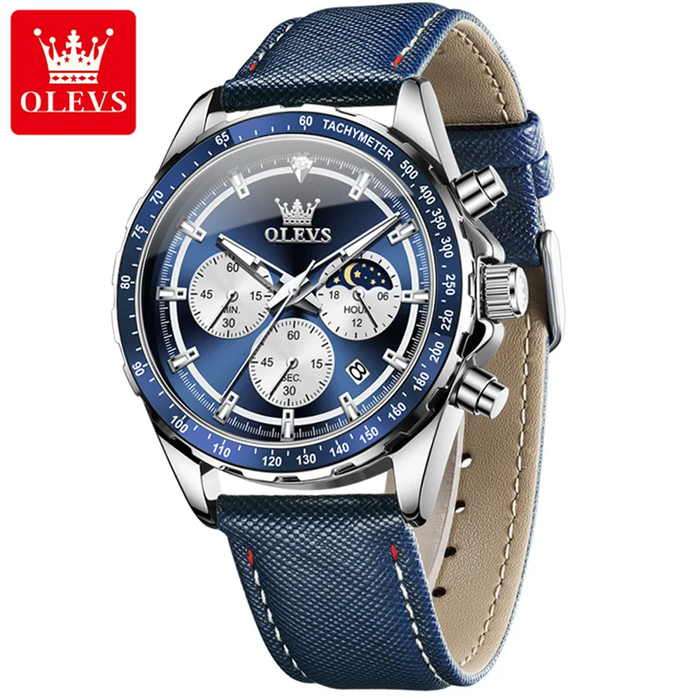OLEVS 2945 Original Men's Watches Auto Date 24 Hour Moon Phase Chronograph Multifunctional Luxury Quartz Wrist Watches for Man