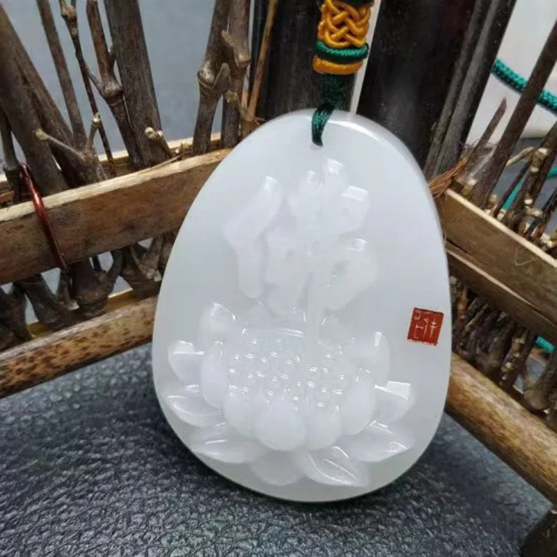 

Новый кулон из белого нефрита с изображением Будды и лотоса для мужчин и женщин, одинаковый нефритовый кулон.