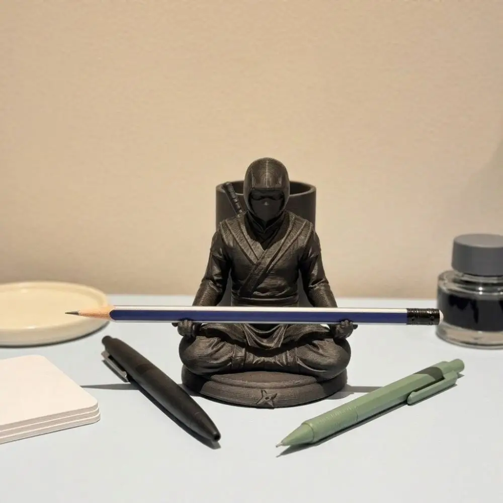 3D Printed Ninja Figurine Pen Holder Funny Zen Ninja Meditating Ninja Desk Stand Realistic Plastic Ninja Craft Ornament Bedroom