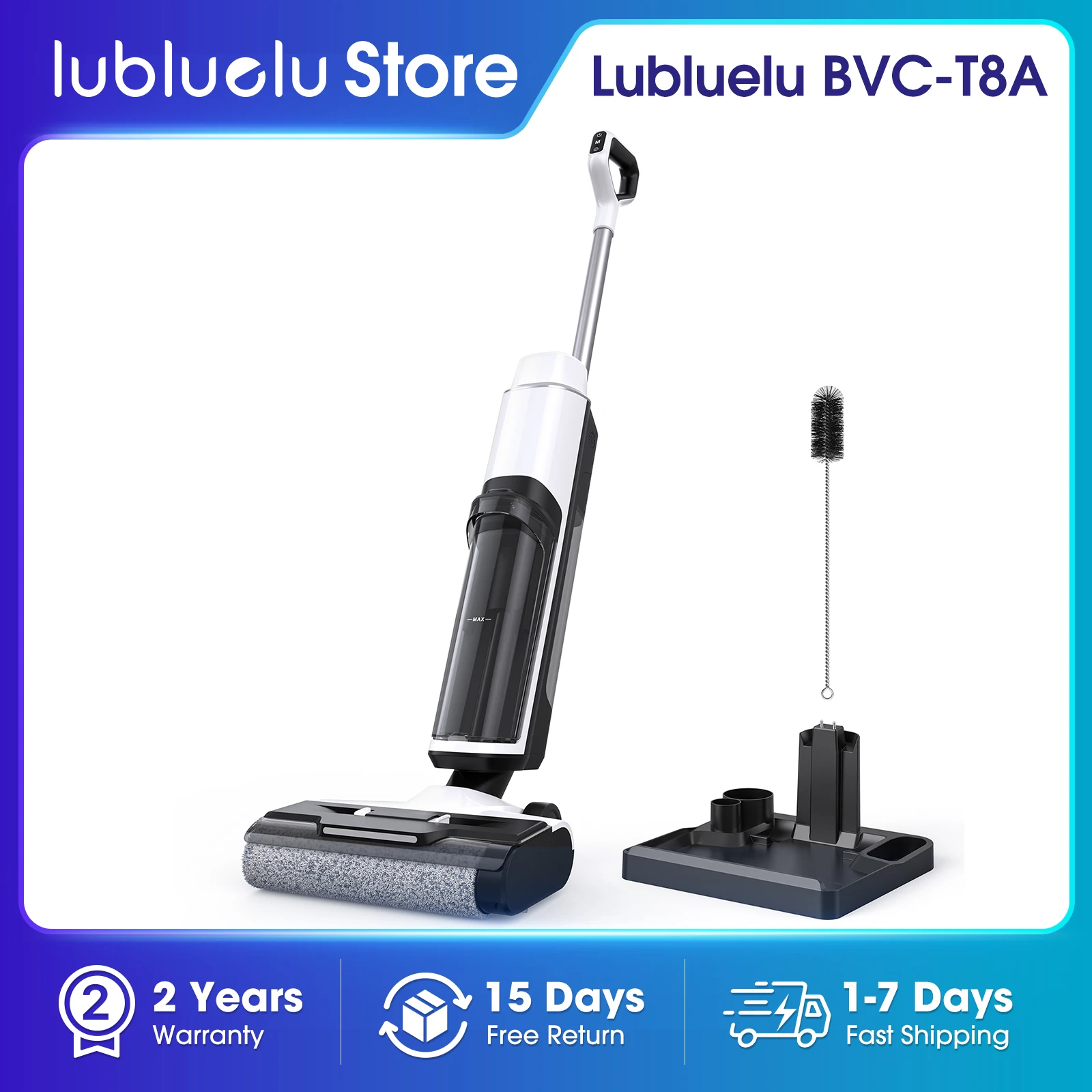 Lubluelu-aspiradora en seco y húmedo 3 en 1, fregona de vacío, limpieza de bordes autolimpiante, cuchillas gemelas para pelo de mascotas, lavadora de suelo eléctrica de 20kpa