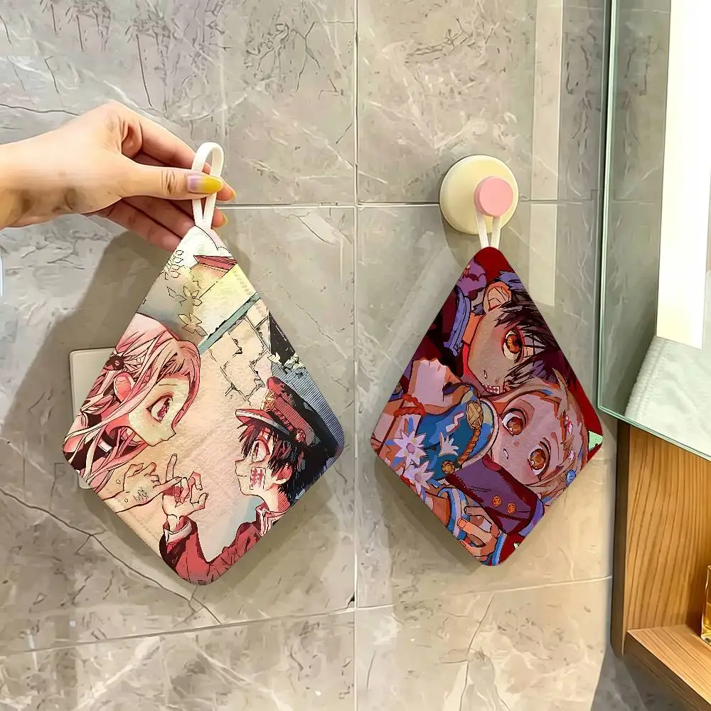 Anime Toilet B-Bound H-Hanako Kun Polyester Cotton Hand Wiping Towel, Hanging Design, Durable Household Restaurant Toilet Use