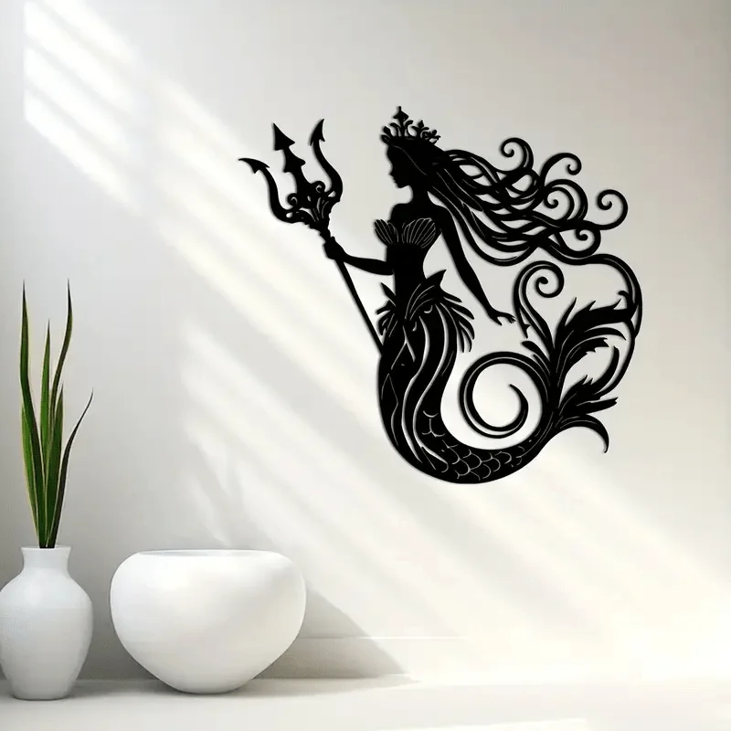 Art Deco Mermaid Queen Iron Wall Art Unique Modern Hanging Home Housewarming Contemporary Rustproof Gift Ornament