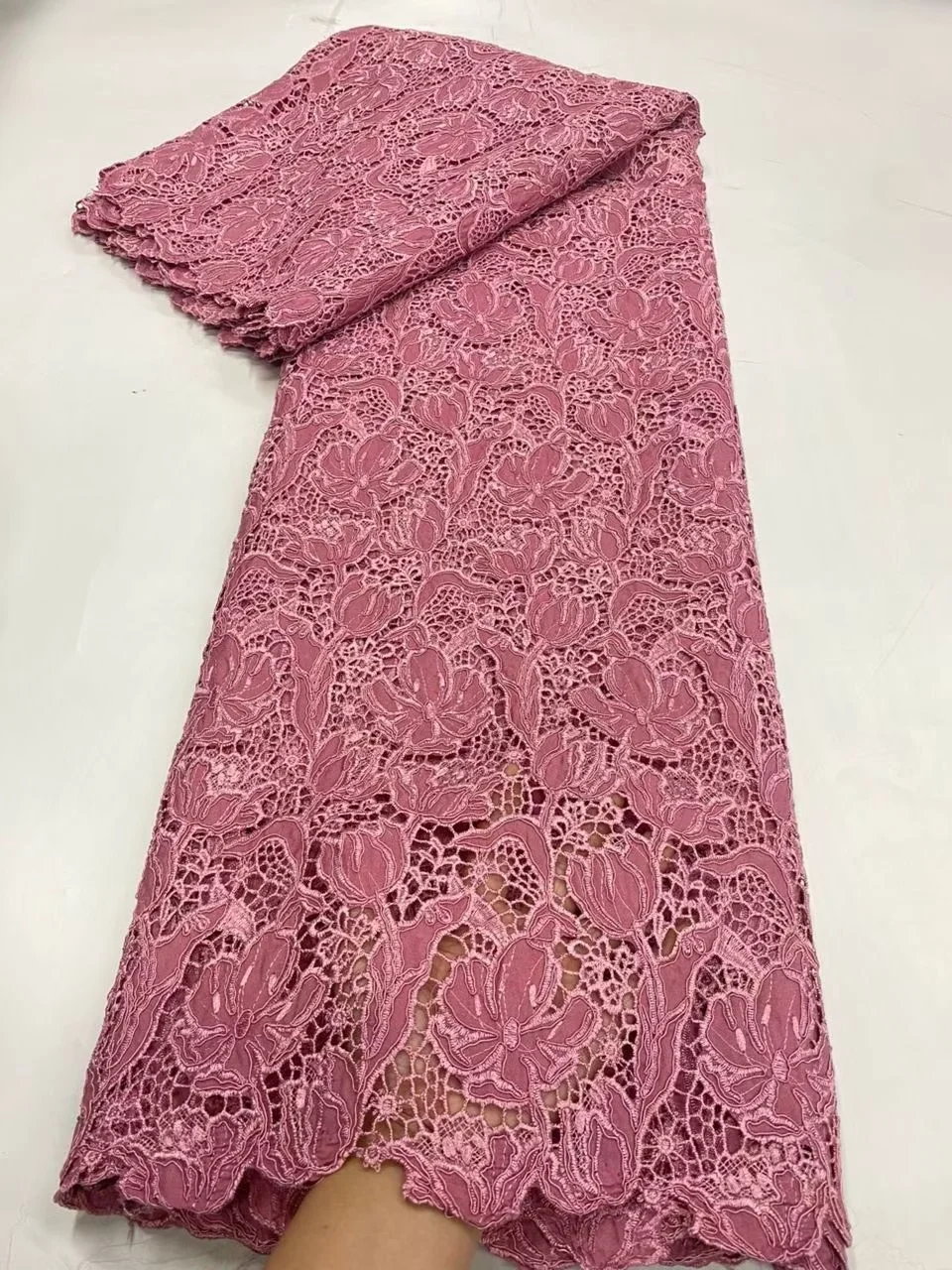 

2026 Nigerian High-Quality Tulle Lace Fabric for Sewing Wedding Dress Chiffon Party Guipure Embroidery Cotton 5Yard JL548