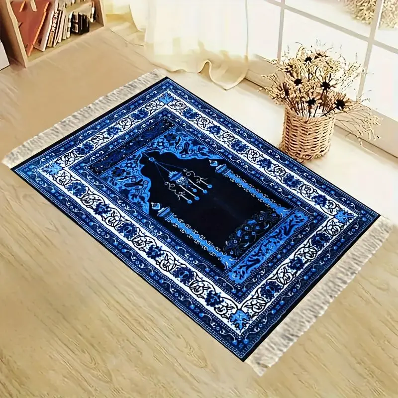 VIKAMA Muslim Prayer Mat Floral Arch Print Tassel Sejadah Foldable Portable Worship Rug Ramadan Eid Home Carpet