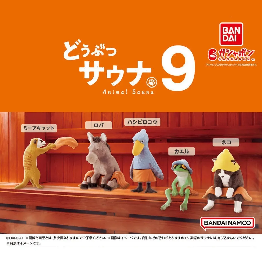 Bandai Japan Gashapon Figurka Anime Cute Animal Sauna Frog Shoebill Cat Kawaii Figurka Gacha P9 Capsule Toys Desktop Decor