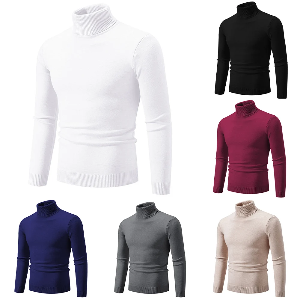 

Mens Casual Solid Color Turtleneck Sweater Pullovers Slim Knitwear Sweatshirts