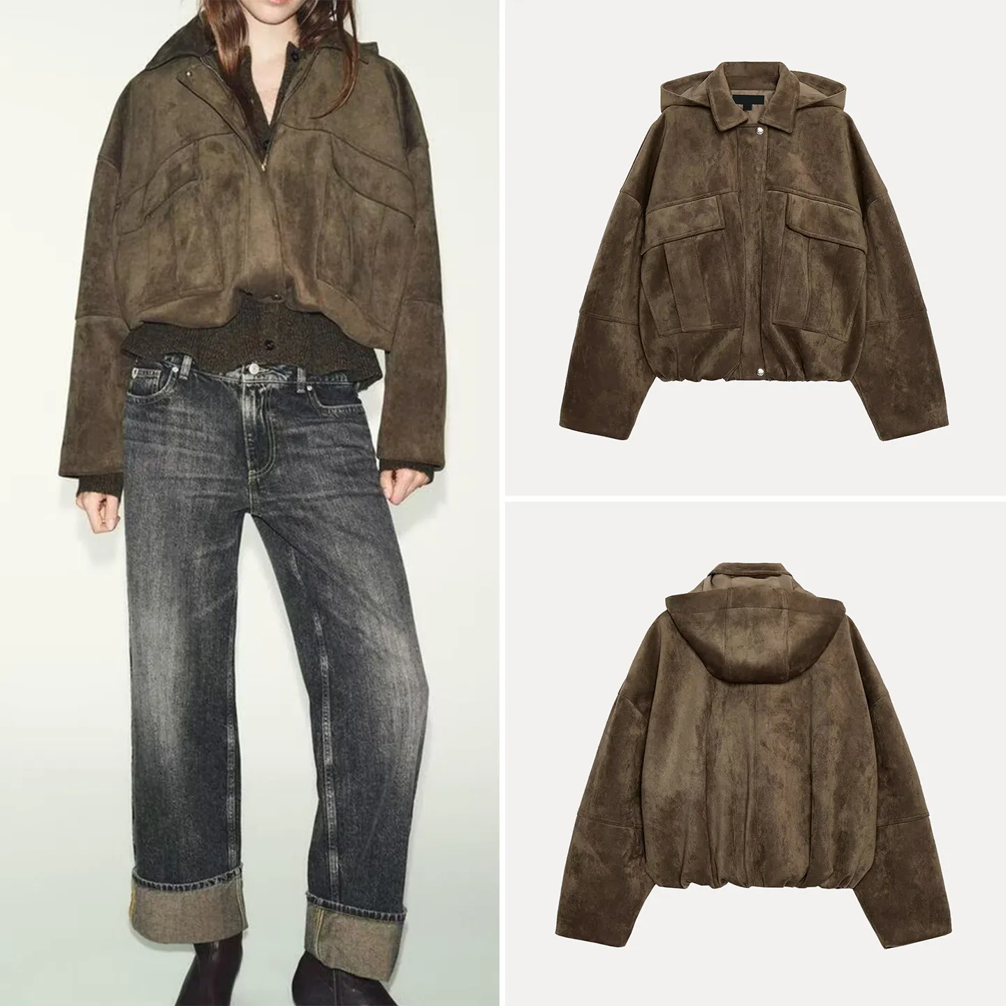 

Z Women's Faion Pilot Jaet 2025 New Sle Hooded Long Sve Zipper Closure Stand Fit ort Outerwear