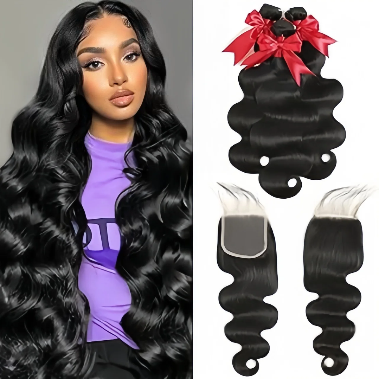 

Human Hair Bundles With Closure Body Wave Vietnamese Hair Human Hair Weave 3 Bundles With 4x4 Lace Closure Natural Color Hair
