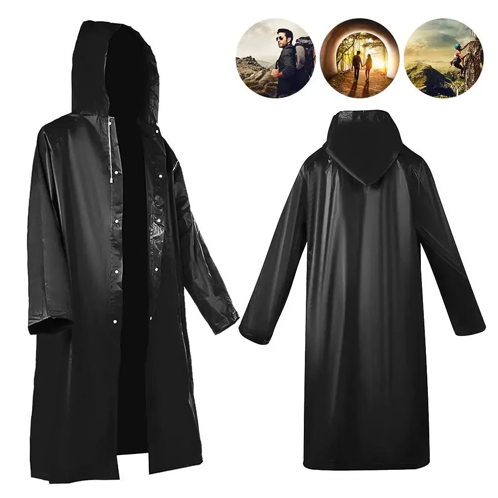 Long Rain Jacket Women Men Plus Size Waterproof Hooded Raincoat Unisex Portable EVA Black Rain Poncho with Hoods Outdoor