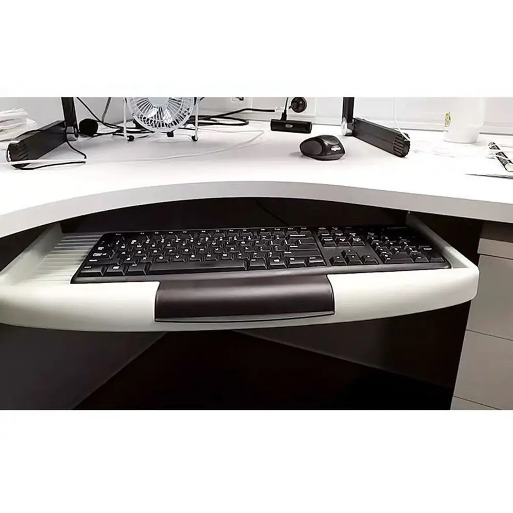 

Heavy Duty Slide Rail Under Desk Keyboard Tray Adjustable Space Saving Keyboard Storage Drawer Easy Installation Smooth Sliding