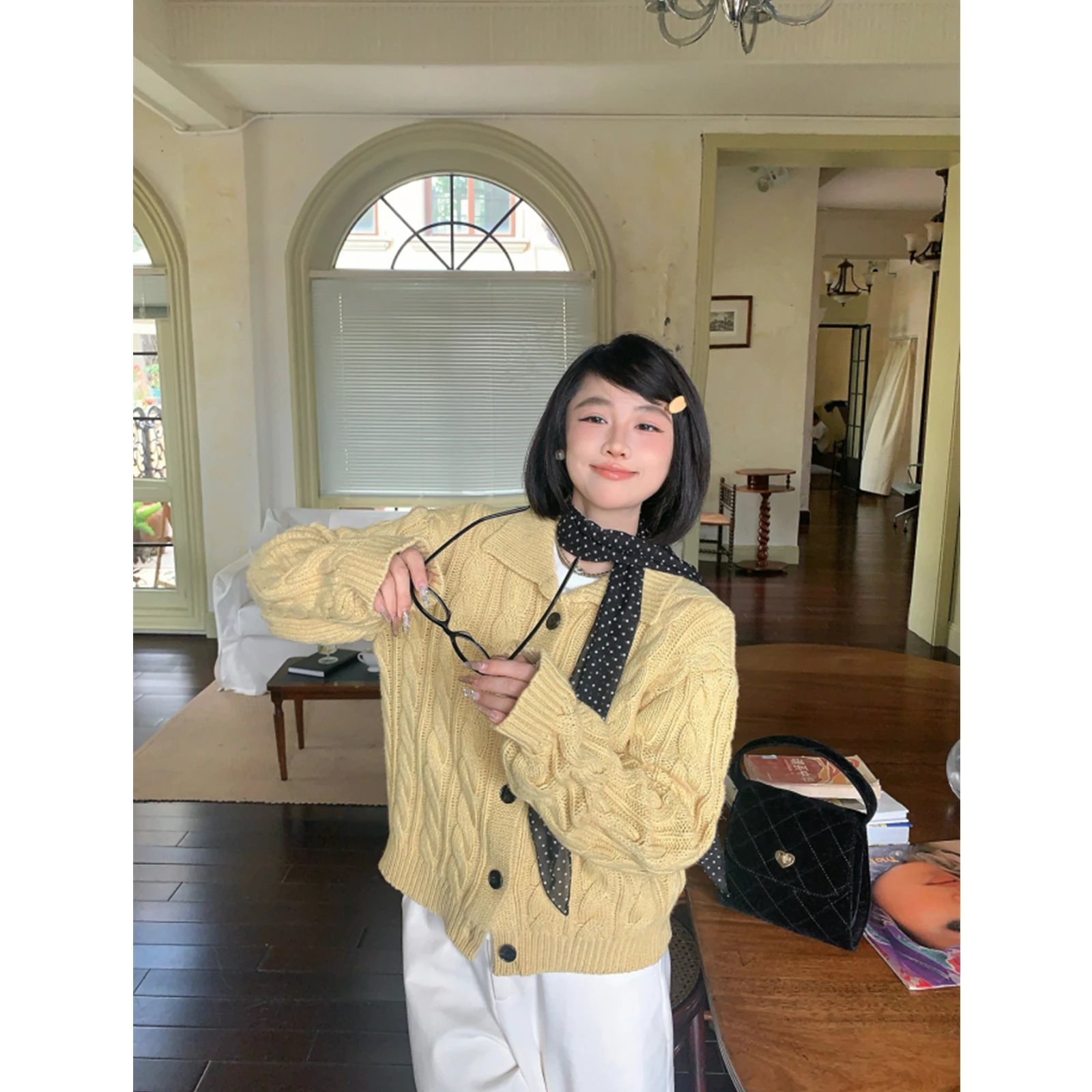 

Корейский свитер с отложным воротником Iced Americano для женщин, модный зимний вариант, 100% акриловое волокно