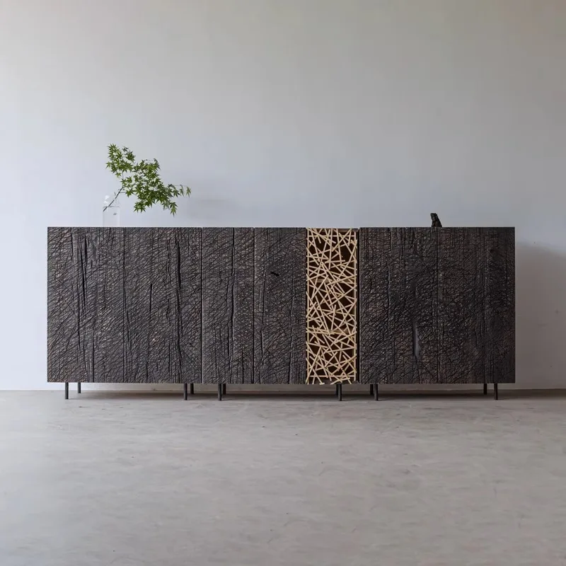 Long cabinet, side cabinet, storage porch door opening cabinet, wabi-sabi art, modern Chinese side cabinet