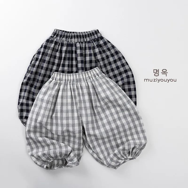 

Children's Thin Checkered Pants 2025 Summer Thin Casual Mosquito Proof Pants for Boys and Girls, Baby's Clothing