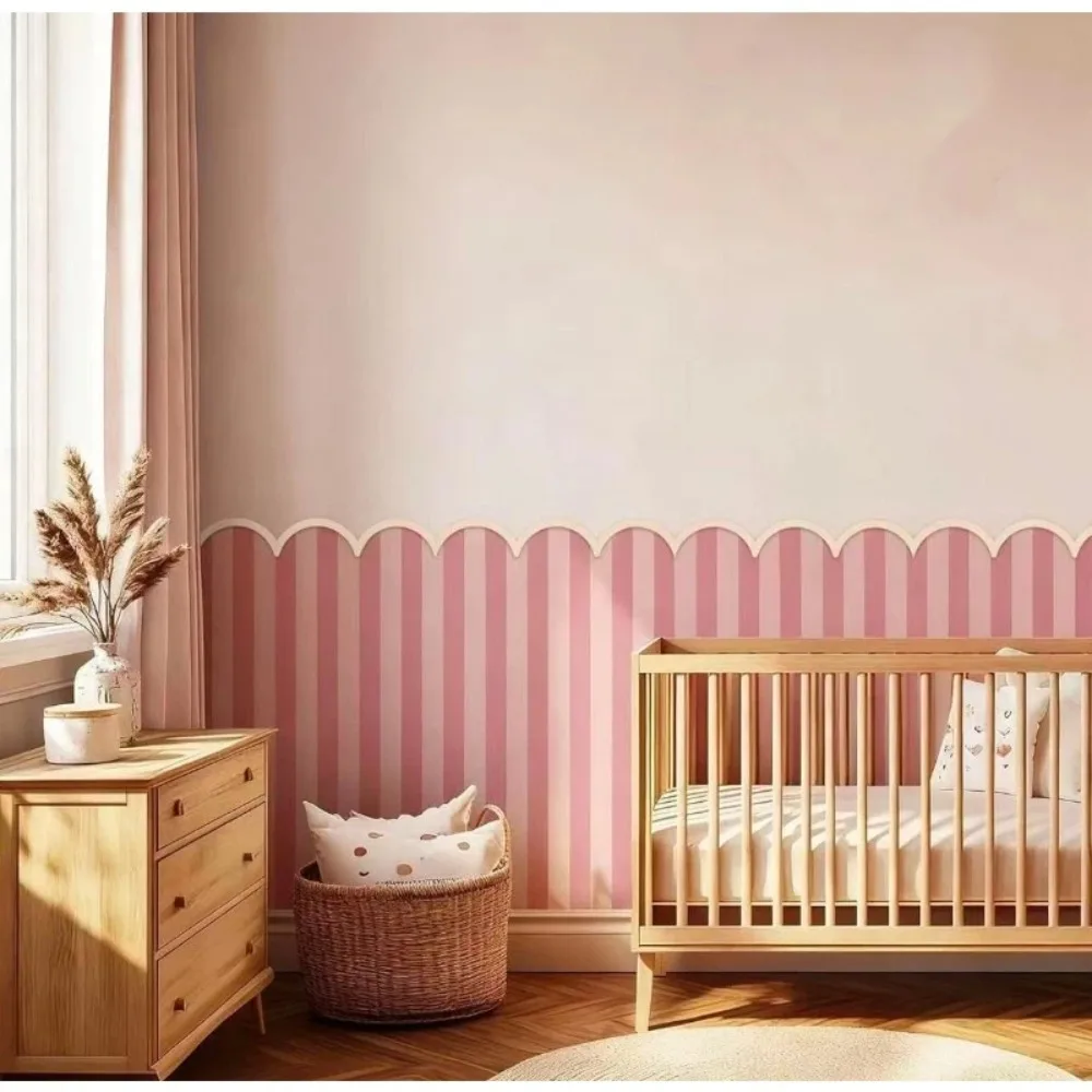 6Pcs Scalloped Wood Wall Moulding, Chair Rail Molding & Wooden Cornice for Wall Trim Decoration