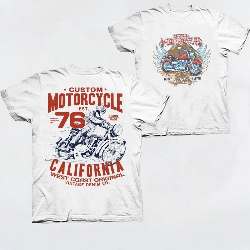 New 2026 Summer Heavy Retro Cotton Chunky Motorcycle Printed Loose Short Sleeve T-shirt Men's Motorcycle American Tide Brand