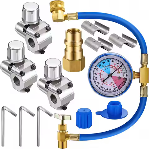 3 Pack BPV31 Hose Refrigerant Valve Bullet Piercing U-type Bullet Piercing Tap Valve Kit with Gauge R134a Air Conditioner