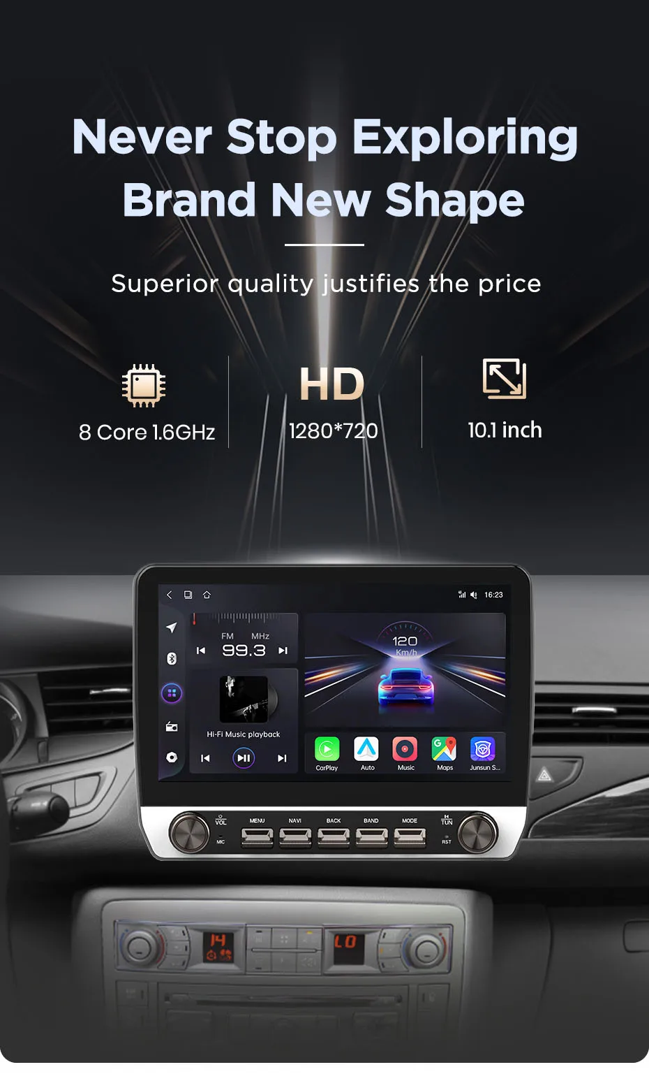 10,1" Autoradio für Citroen C5 2008 2009-2017, kabelloses CarPlay, Android Auto, Head Unit, IPS-Touchscreen mit physischen Tasten, DSP, GPS-Navigation, RDS, BT, SWC, Plug-and-Play, 2DIN-Multimedia-Player mit zwei physischen Knöpfen. – Detail 3