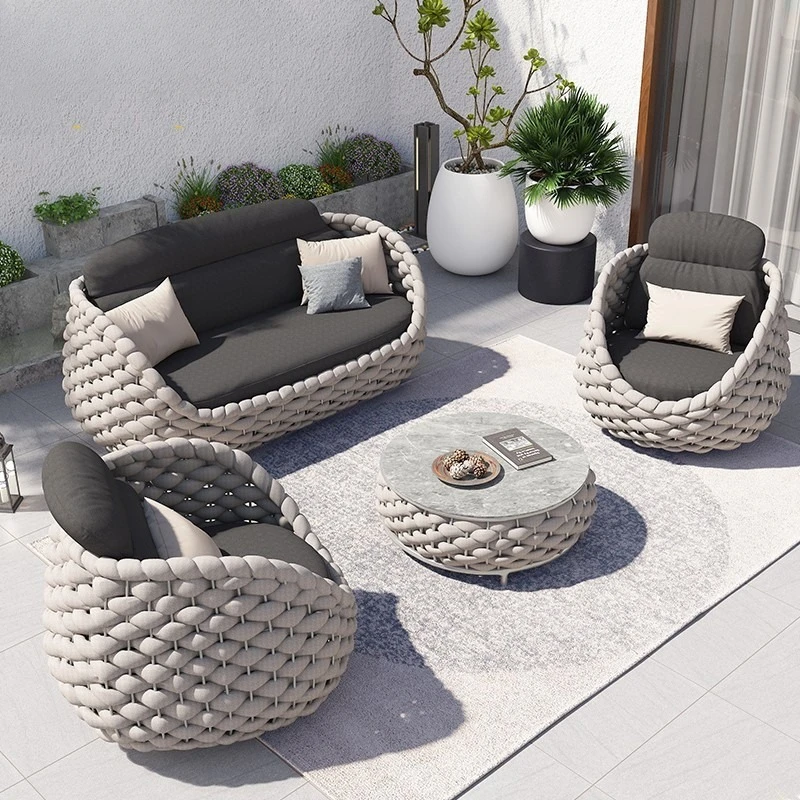 Fulin Wholesale Modern Aluminium Rattan Garden cushion Outdoor L Furniture Sets 4 Seater Patio Lounge Garden Sofas