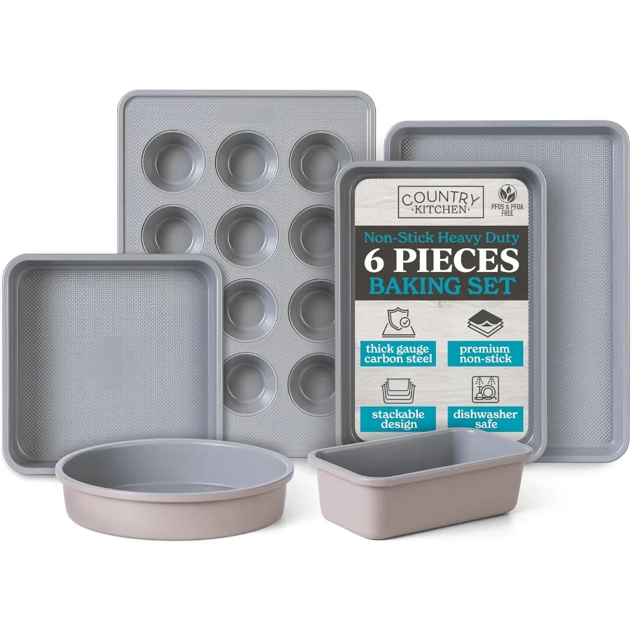 

Nonstick Stackable Bakeware Set - Durable, Easy Release Baking Set, Taupe, 6 Pcs