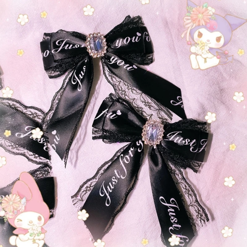 Hair Clip Bow Y2K Ribbon Bangs Clip Sweet Girls Duckbill Clip Headdress Hair Accessories Rhinestones Hairpin