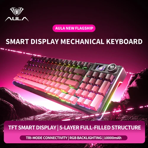 Imagen 1 del producto Nuevo Teclado Mecánico AULA F98 Pro V3, Retroiluminación RGB Personalizable, Inalámbrico Bluetooth, Teclado para Juegos con Interruptor Hifi, Pantalla y Perilla