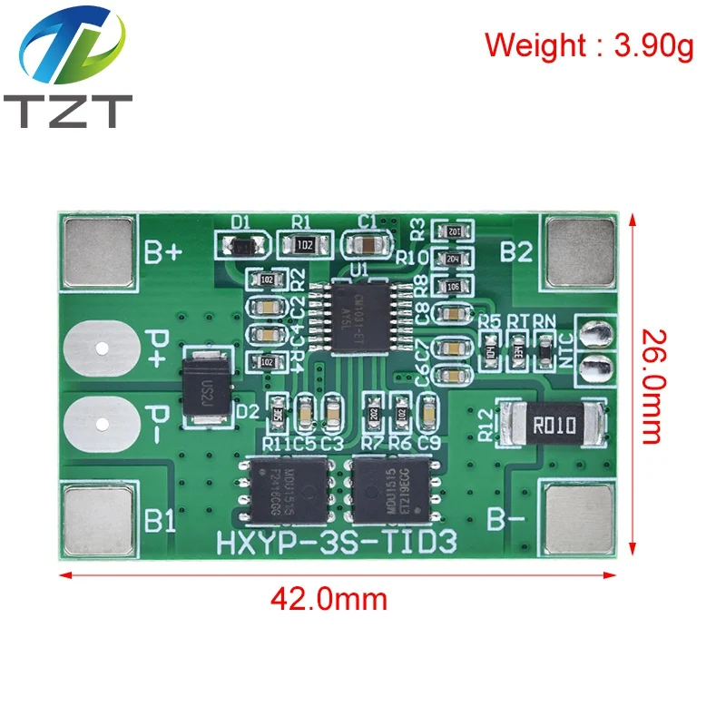 TZT 3S 10A Li-ion Lithium Battery 18650 Charger PCB BMS Protection Board 12V 11.1V 12.6V Prevent overcharge