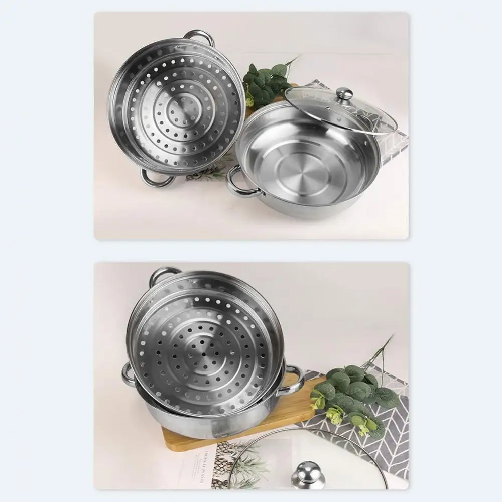

Stainless Steel 28cm 2-Layer Steamer Kitchen Boiling Soup Steaming Pot with Lid