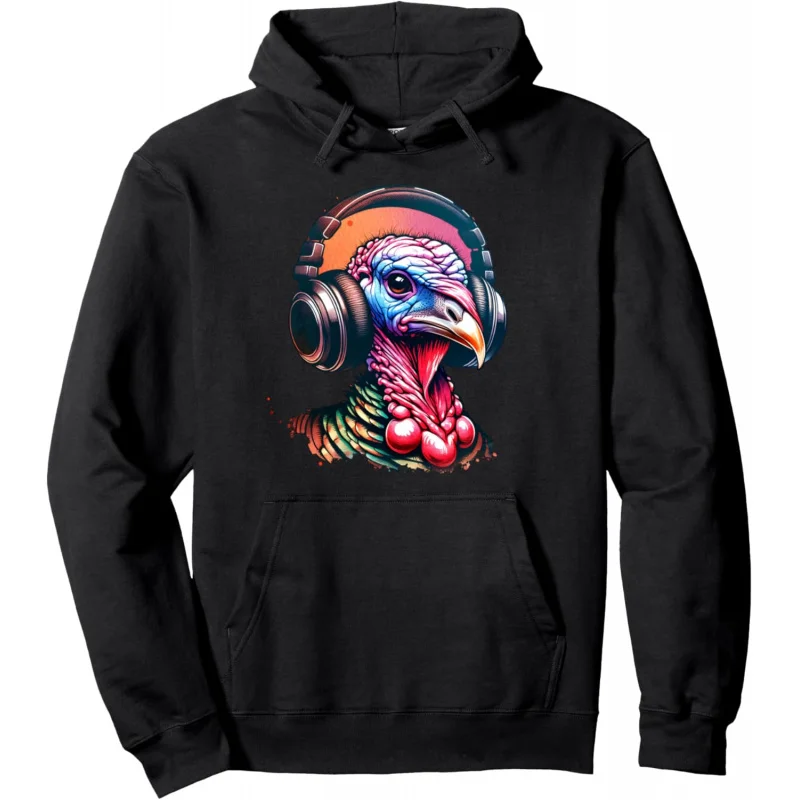 Thanksgiving Turkey With Headphones Pullover Hoodie