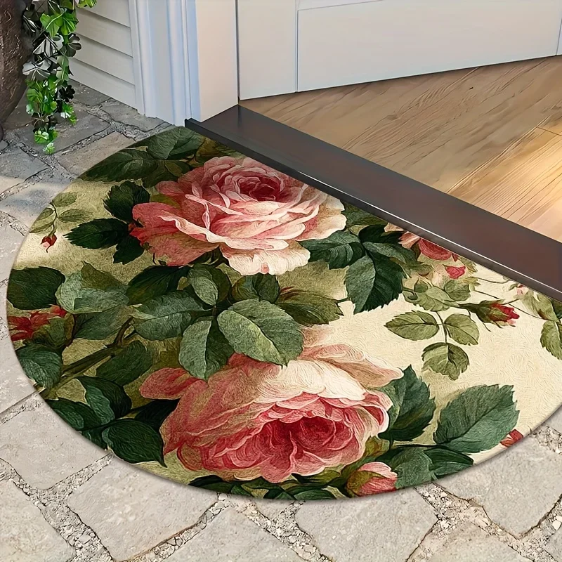 Elegant Red Bohemian Semi Circle Doormat Classic Persian Floral Rug Vintage Welcome Floor Mat For Entrance Front Door New
