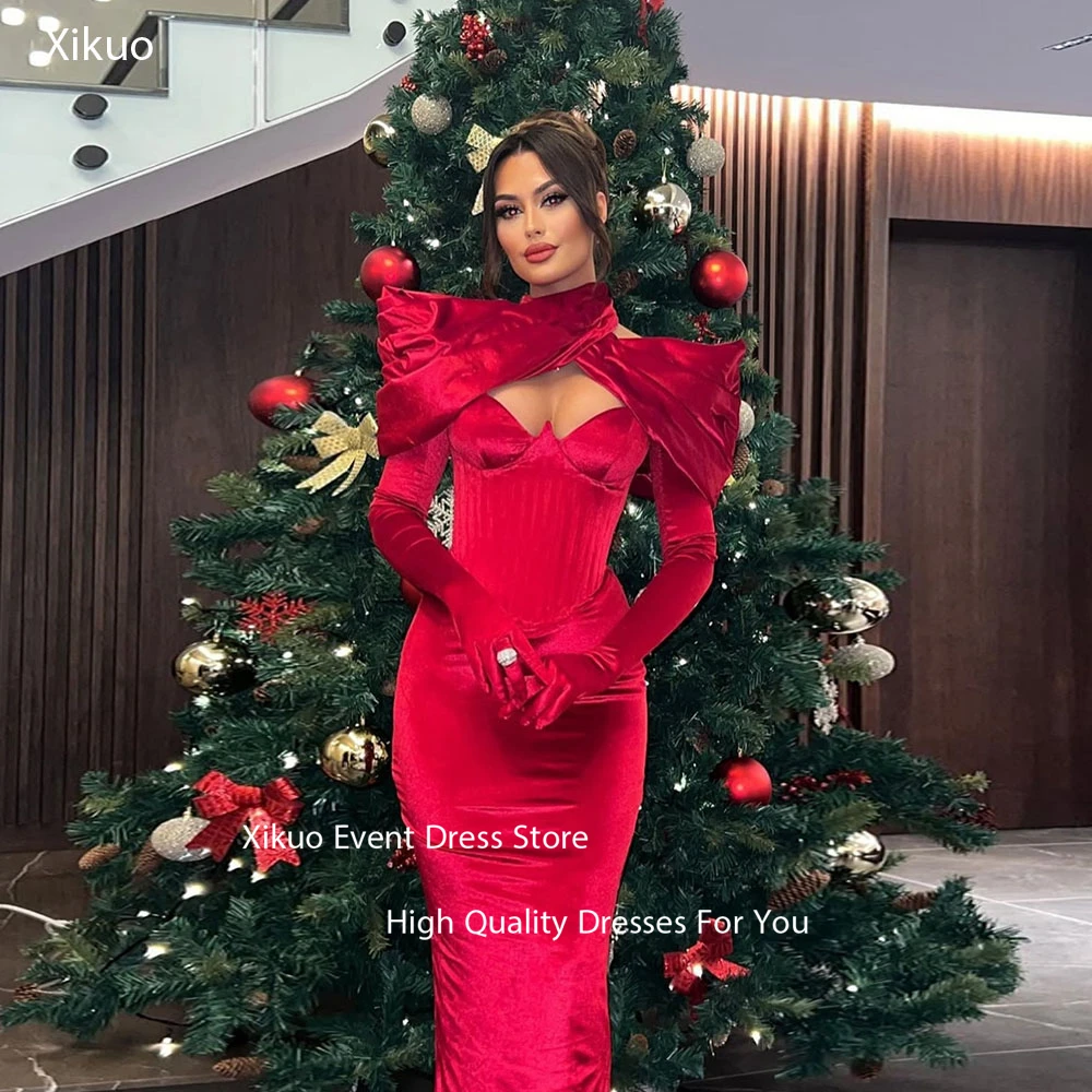 Xikuo-Vestidos De Noche elegantes hasta el suelo, escote en forma De corazón fruncido, Vestidos De fiesta De sirena lujosos, personalizados, 2026