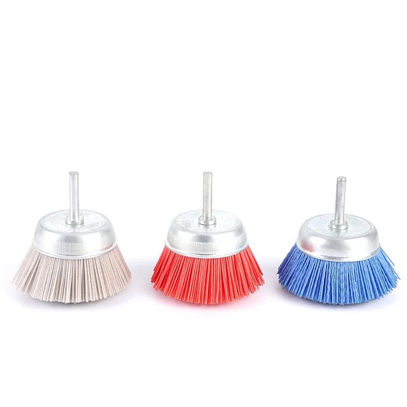 B84B-3Pcs 3Inch Nylon Filament Abrasive Wire Cup Brush Kit With 1/4 Inch Shank, Include Fine Medium Coarse Grit Removal Rust