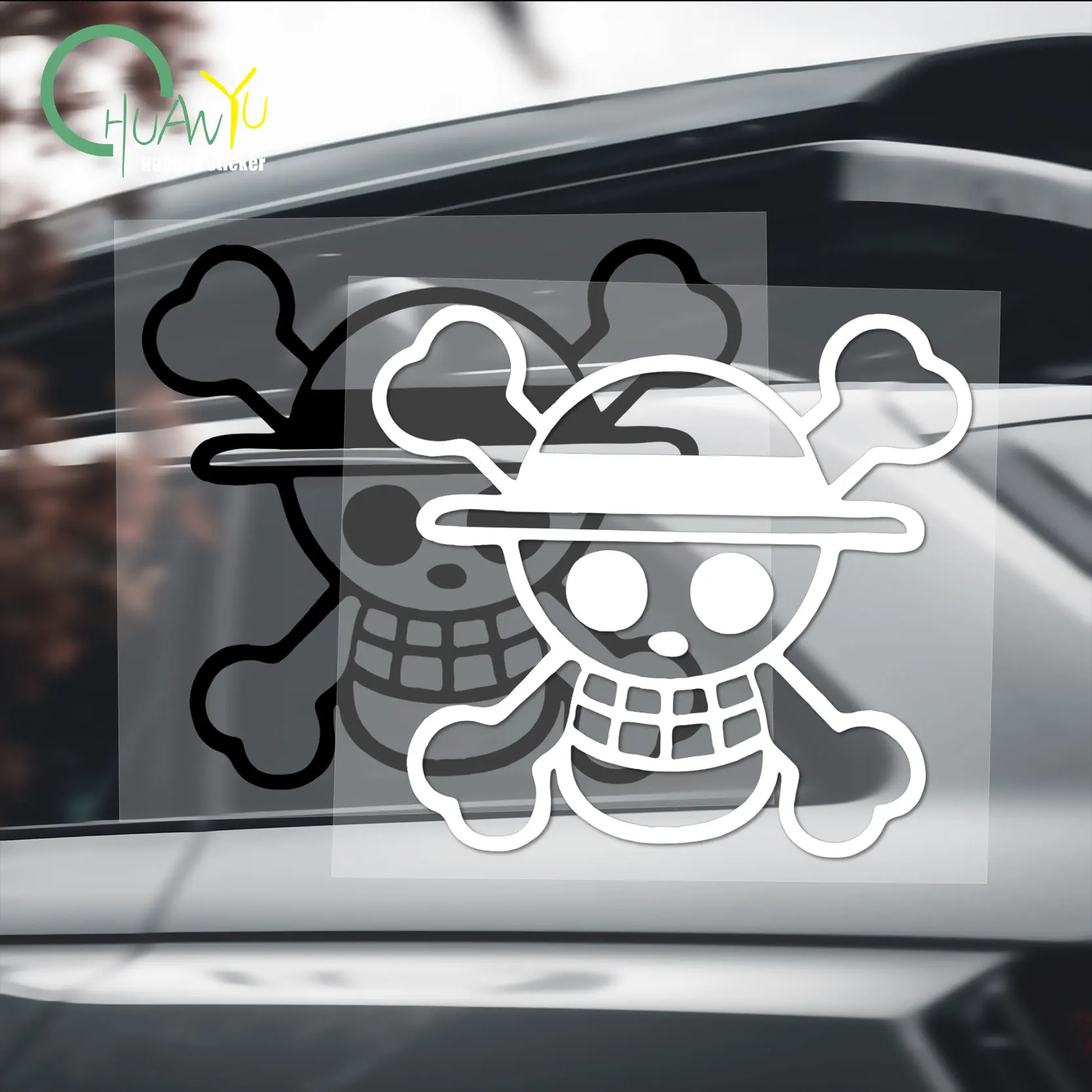 Car 3D sticker body scratch sticker car decal cartoon personalized One Piece logo straw hat skull head fuel tank cover sticker