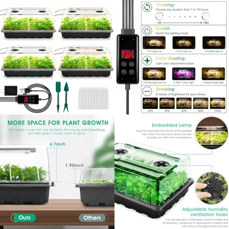 

Seed Starter Tray with Grow Light, 192-Cell Seed Starter Kit, Seedling Starter Trays with Humidity Domes, Automatic Timer, Adju
