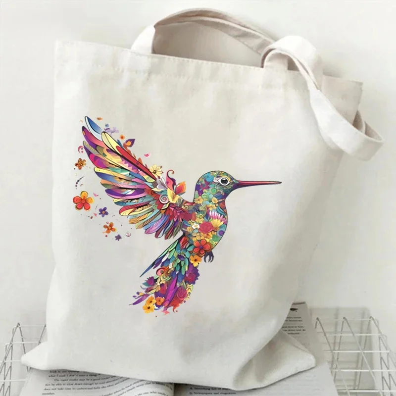 Kwiatowy koliber Damska modna torba na ramię Animal Bird Lover Student Tote Bag 2024 New Canvas Trendy Lady Commuter Handbag