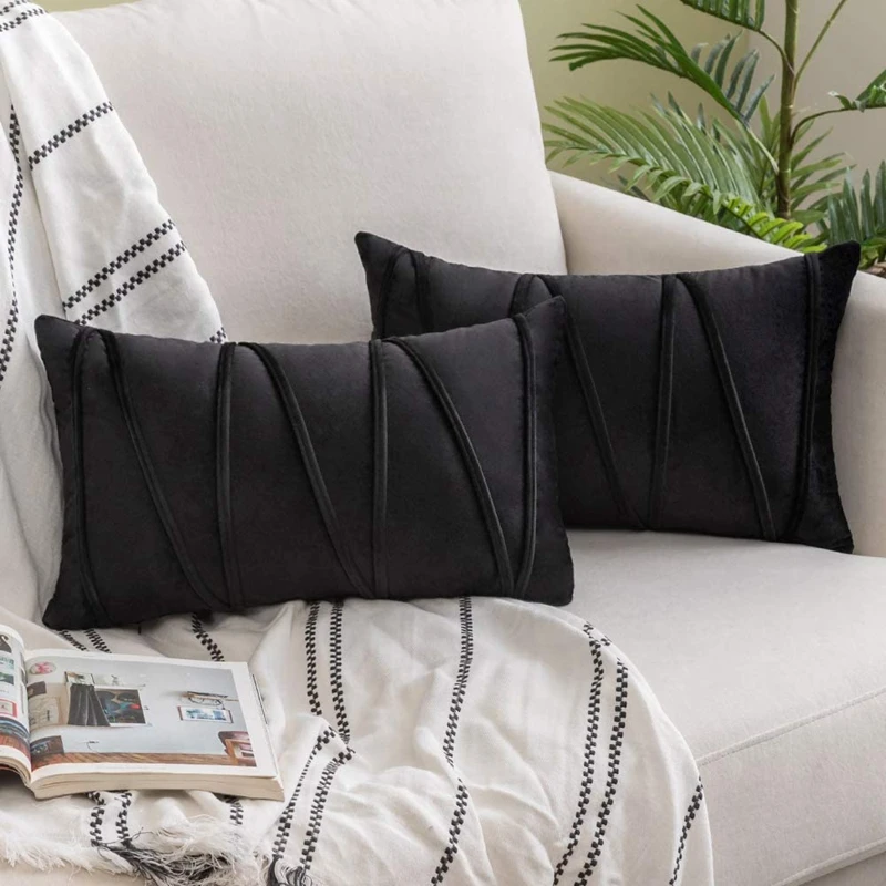 2PCS 30X50CM Black Red Stripe Velvet Throw Pillow Cover Boho Farmhouse Orange Cushion Cover Modern Throw Square Cozy Pillowcase