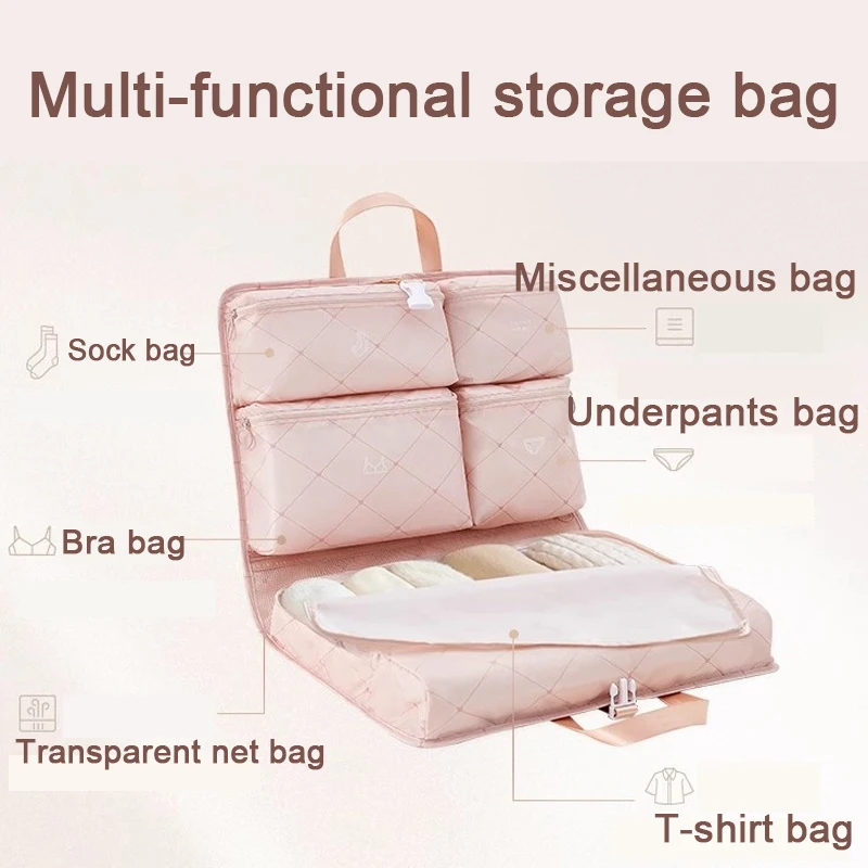 Multi-functional travel Organizer Bag Skincare Underwear Bra Storage Bag Clothes Storage Hanging Bag Compartment Zipper Design