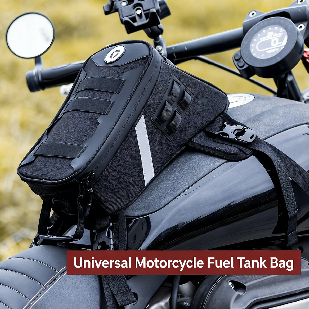 1pcs  Waterproof Motorcycle Tank Bag,Expandable Fuel Tank Pack,Adjustable Mounting,No Blocking Handlebars,Reflective Design