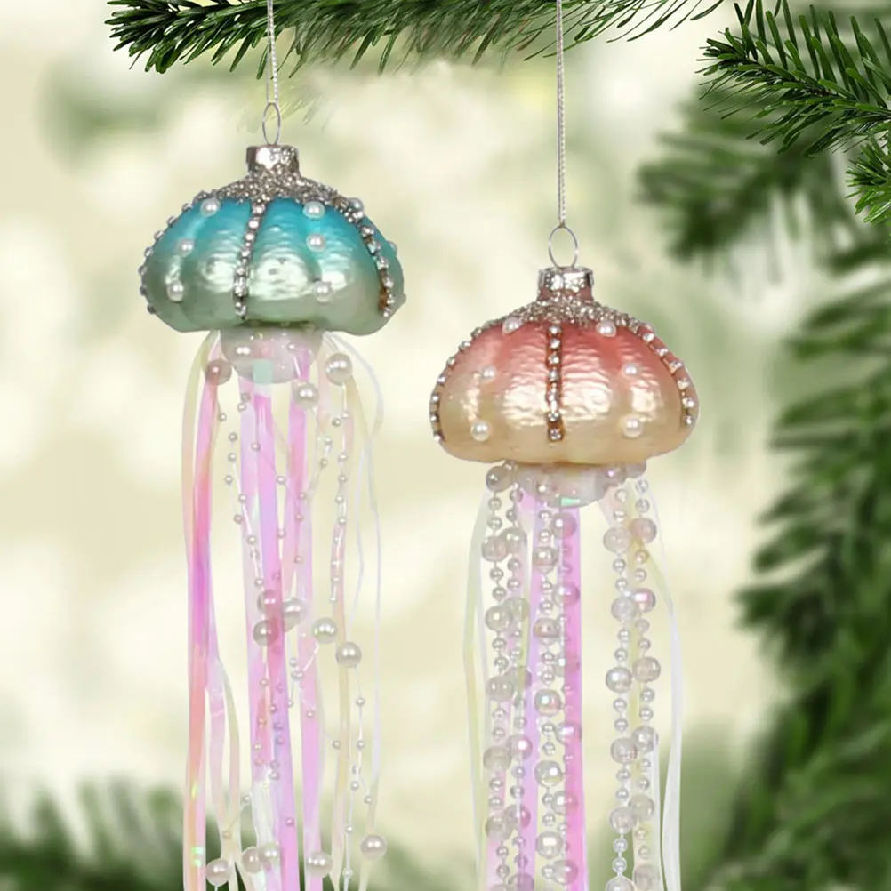 

4pcs Glass Jellyfish naments Christmas Tree Hanging Pendants Indoor Outdoor Decor Pearl Plastic Lightweight Home Office Bar