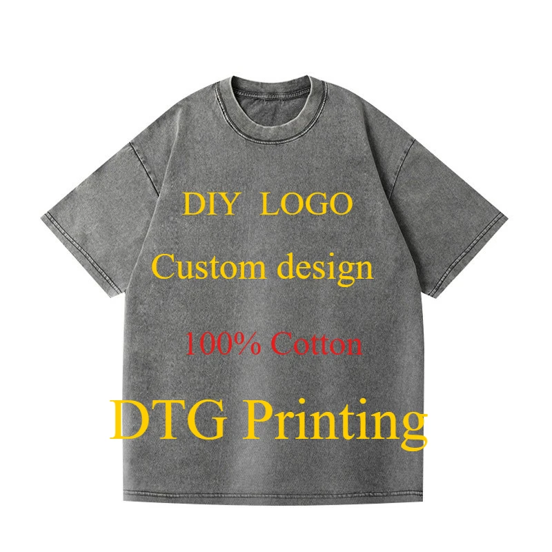 

Custom T-Shirt DTG Printing Retro Washed Mens Oversized T-shirt High-quality 100% Cotton Women Tee Personalized Design DIY Logo
