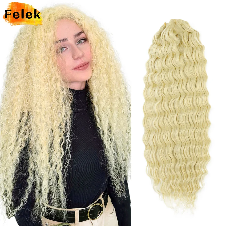 Deep Wave Twist Crochet Hair Synthetic Crochet Braids Ombre Blonde Pink Afro Curls Water Wave Braiding Hair Extension For Women