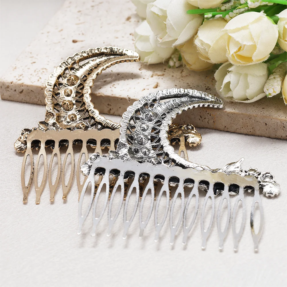 Vintage Crescent Moon Hair Comb Antique Metal Side Hairpin Gothic Witch Celestial Hair Accessories for Women Wedding Party Hairs