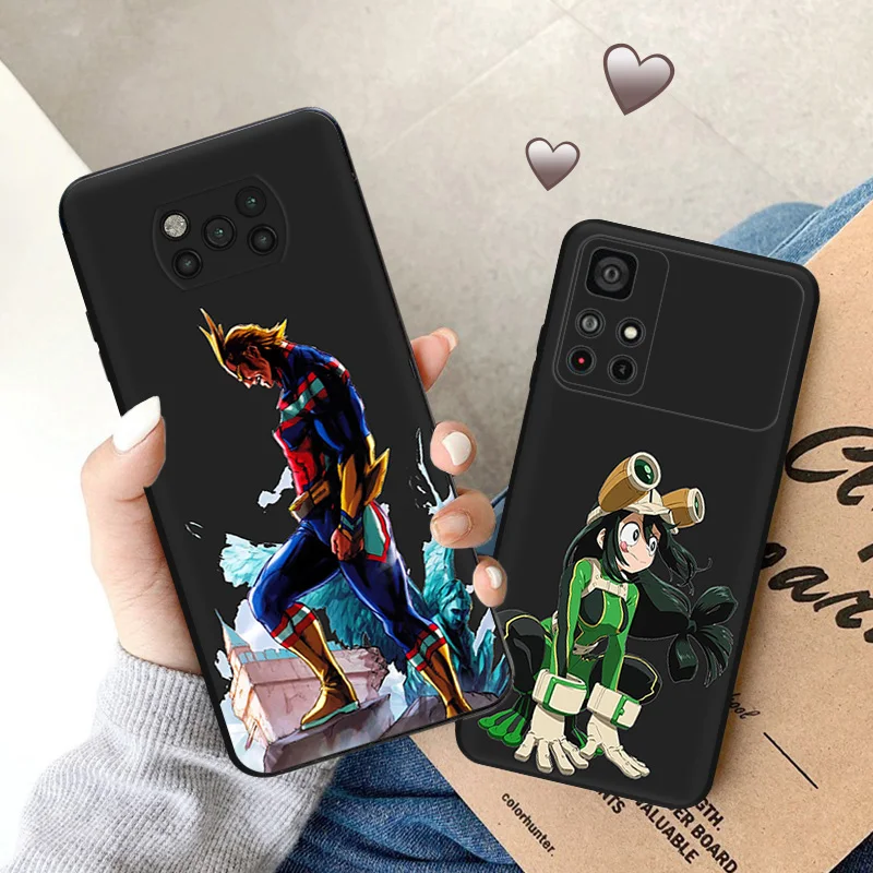 Soft Cases for Xiaomi Mi Poco X4 Pro F3 F4 GT F5 X3 X5 M4 M3 M5S C51 C50 C40 M5 Asui Tsuyu Hero Academia Black Phone Case Cover