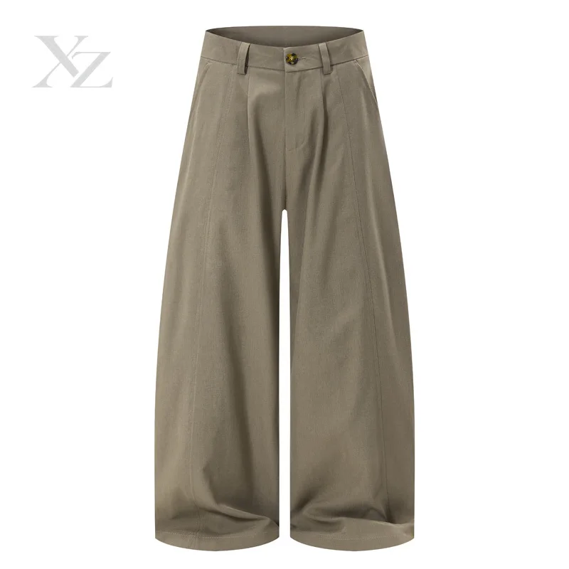 Opening Sale |Clean Fit Front Pleated Baggy Wide Leg Trousers Men Solid Color High Rise Oversized Casual Pants