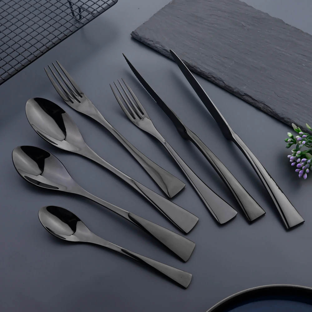 6Pcs Black Cutlery 304 Stainless Steel Dinnerware Set Steak Knife Silverware Creative Dinner Set Mirror Luxury Steak Knife Forks