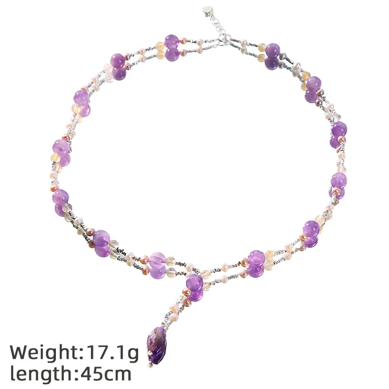 

Freshwater Pearl Amethyst Crushed Beads Necklace for Women Fashion Charm Versatile Collar Chain Luxury Simple Choker Jewelry